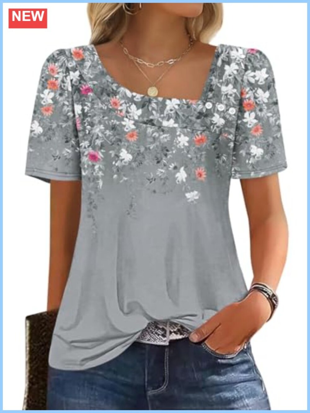 Womens Square Neck Short Sleeve Blouse Puff Sleeve Summer Tops